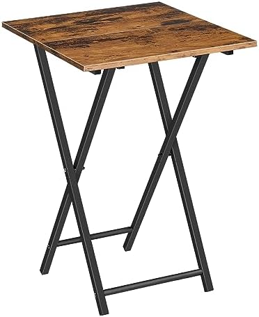 HOOBRO Folding TV Tray Table, Wooden TV Tray, Portable Sofa Side Table, Industrial Snack Table End Table for Small Spaces, Space-Saving, Easy to Install and Fold, Rustic Brown and Black BF27BZ01 by HOOBRO