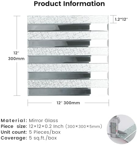 Peel and Stick Mirror Backsplash Mosaic Tile Silver Meteor - Image 3