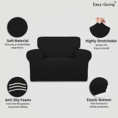 Easy-Going Stretch Oversized Chair Slipcover with Arm Washable Black - Image 3