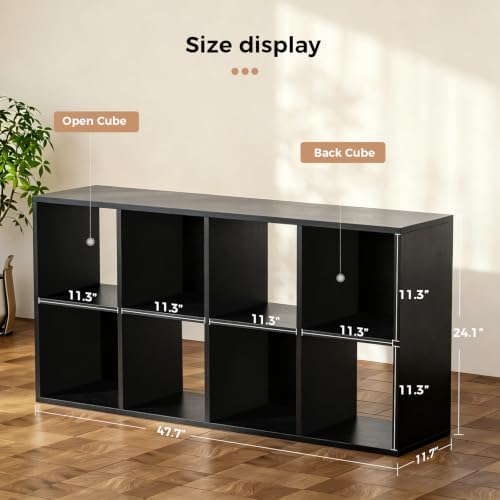 LUCKLIFE 8-Cube Storage Organizer, Modular Bookcase Shelf with Vertical or Horizontal Use, Fits 11×11" Bins, Optional Back Panels, for Living Room, Office, Black - Image 2