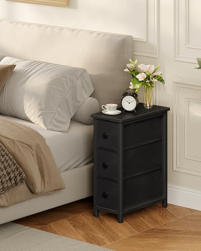CHOEZON Narrow Side Table with 3 Fabric Drawers, Industrial Slim Bedside Table for Small Spaces, Bedroom, Living Room, Dormitory, Black TBZ09BB - Image 2