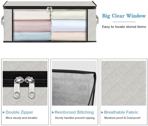 HomeHacks 3-Pack Clothes Organizer Storage Bags, 35L Storage Bins, White - Image 4