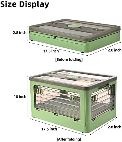 32Qt Plastic Storage Bins with Lid, Collapsible Storage Bins with Wheels, Storage Boxes with 4 Doors, Stackable Storage Bins for Organizing Clothes, Snacks and Camping, 2-Pack (Green) - Image 2