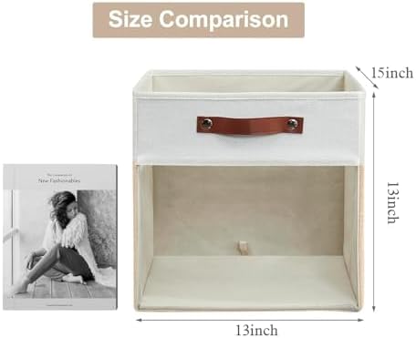 Bagnizer Storage Cubes, 4 Pack Linen Foldable Storage Bins with Clear Window and 2 Handles, 13x15x13 Storage Cube Bins for Shelf Closet, Kallax, Clothes, Books - (Beige / Off-White) - Image 3