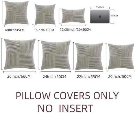 Fancy Homi 2 Packs Neutral Grey Decorative Throw Pillow Covers 22x22 Inch for Living Room Couch Bed Sofa, Rustic Farmhouse Boho Home Decor, Soft Corss Corduroy Patchwork Accent Cushion Case 55x55 cm - Image 7
