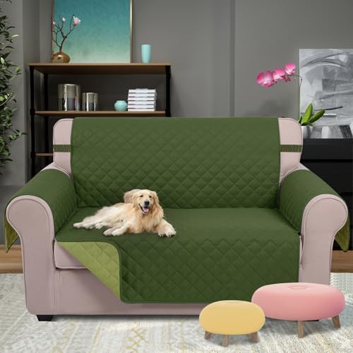 U-NICE HOME Loveseat Sofa Cover for 2 Cushion Couch, Huntergreen/Sage - Image 2