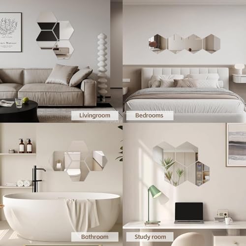 Hexagon Mirror Stickers for Walls 10 Packs 7.8''x7.8'' Stick on Mirrors - Image 3