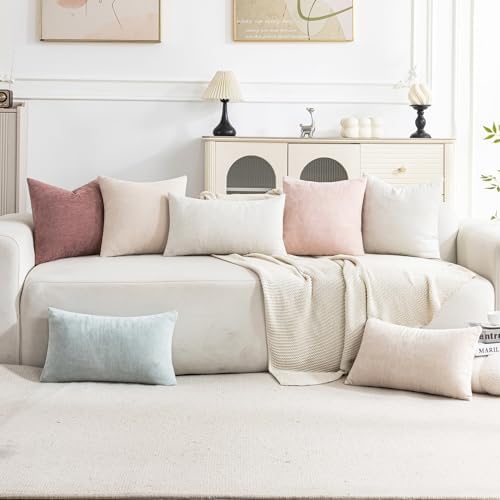 Set of 4 Soft Textured Decorative Throw Pillow Covers 12X20 Inch Cozy Farmhouse Cushion Cover Square Accent Pillow Cases for Bed Couch Sofa Living Room, Light Pink - Image 2