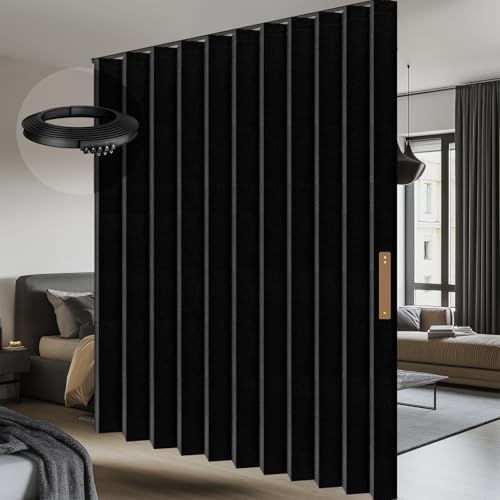 Room Divider Curtain Sets with Flexible Ceiling Track, Privacy Soundproof Curtain for Bedroom Office Patio Sliding Door(Black, W180 x L96, 1 Pack) by AJAZZ