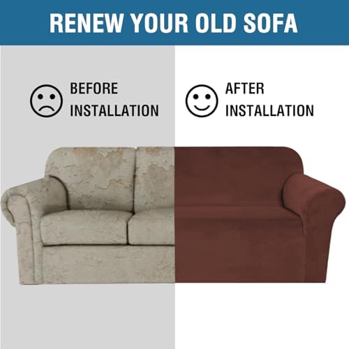 H.VERSAILTEX Stretch Velvet Sofa Covers for 3 Cushion Couch Covers Furniture Protector Soft with Non Slip Elastic Bottom, Crafted from Thick Comfy Rich Velour (Sofa 72"-90", Burnt Brick) - Image 5