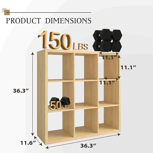 WannabeMyself【2026 Wooden Thick Frame】 9 Cube Storage Organizer with Anti-Tipping Kits, Reversible Open Back Book Shelf,Bookcase for Living Room,Bedroom,Entrance Hall,Office,11.6×36.3×36.3,Oak Color - Image 2