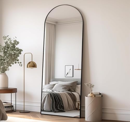 64''x21'' Arched Full Length Mirror with Stand, Full Body Mirror, Mirrors Full Length Floor Freestanding, Wall Mounted Mirrors for Bedroom Living Room Cloakroom (Black) by TinyTimes