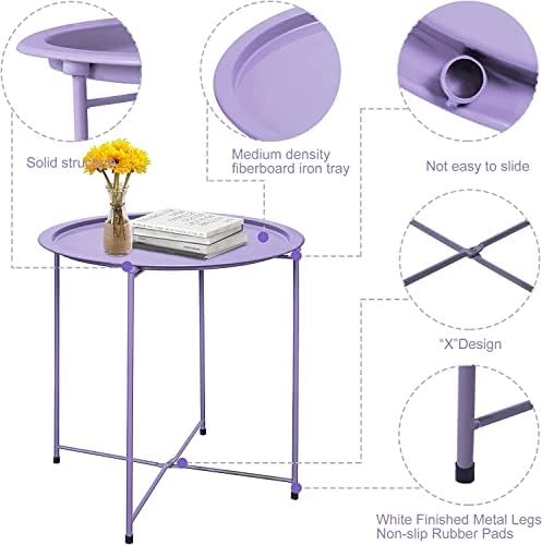 Garden 4 you End Table 2 PCS Metal Side Table Purple Round Folding Tray Cyan Sofa Small Accent Fold-able Table, Round End Table Tray, Next to Sofa Table, Snack Table for Living Room and Bed Room - Image 4