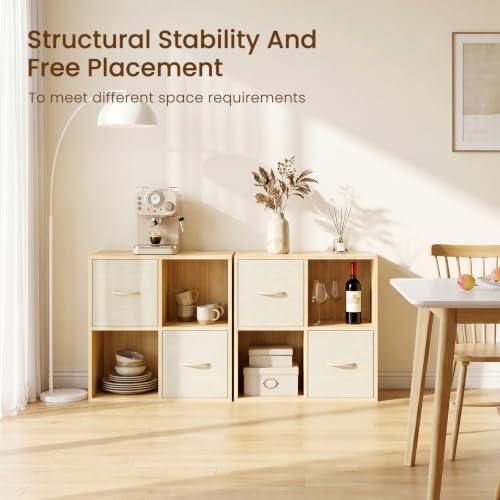 EXPERLAM 4 Cube Storage Organizer - Solid Wood Bookshelf with 2 Storage Bins, Cube Shelf with 2 Removable Back Panels, Vertical or Horizontal Bookcase, Open Book Shelf for Bedroom, Living Room, Office - Image 6