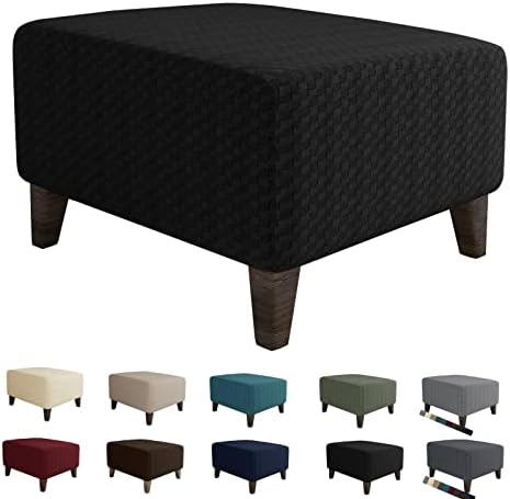 MAXIJIN Jacquard Ottoman Cover Slipcovers Folding Storage Stool Furniture Protector Cover Soft Thick Rectangle Foot Rest Slipcover with Elastic Bottom (Ottoman Large, Black) by MAXIJIN
