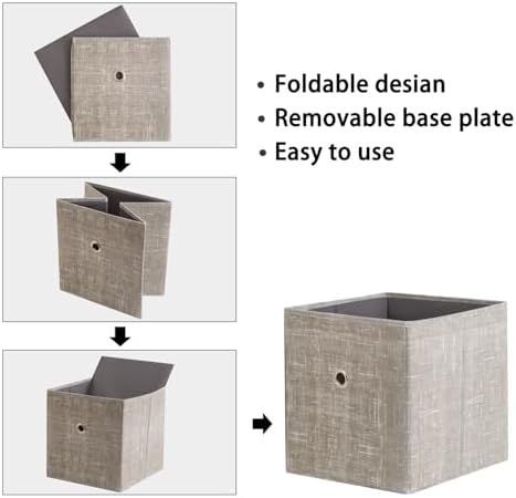 Foldable Storage Cubes Bins ,11 Inch Cloth Storage Cube Fabric Storage Box Cubes Organizer Baskets with Handles for Home Organizer Set of 3 (Cowboy Grey) - Image 6