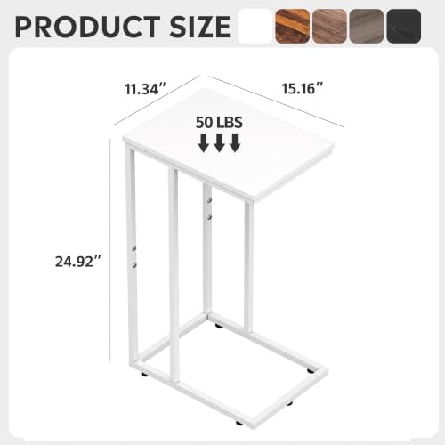 WLIVE Side Table, C Shaped End Table for Couch, Sofa and Bed, Large Desktop C Table for Living Room, Bedroom, Creamy White - Image 3
