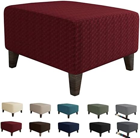 MAXIJIN Jacquard Ottoman Cover Slipcovers Folding Storage Stool Furniture Protector Cover Soft Thick Rectangle Foot Rest Slipcover with Elastic Bottom (Ottoman X-Large, Wine Red) by MAXIJIN