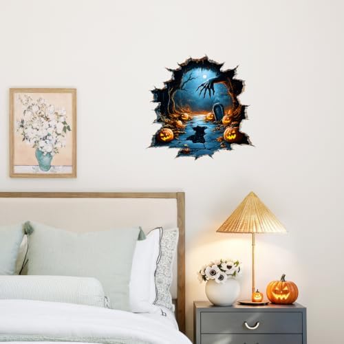 Halloween Graveyard Wall Decals Peel and Stick Haunted Cemetery Stickers, Removable Vinyl Spooky Wall Decor for Party Home Decoration - Image 6