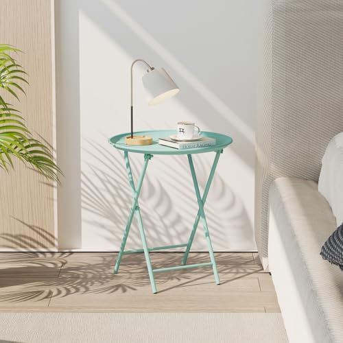 Garden 4 you Folding TV Tray Table, Metal Round Side Table, Green Dinner Table with Metal Frame, Modern Outdoor Tray Table for Living Room, Bedroom, Patio & Small Spaces, 1 Pack - Image 6