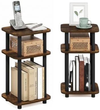 Furinno JUST 3-Tier Telephone Table Set of 2, Turn-N-Tube Toolless Side Table with Open Shelf, Round Curve Corner Night Stand, Bedside Table, for Living Room, Bedroom, Amber Pine by Furinno-FitsYourSpaceFitsYourBudget