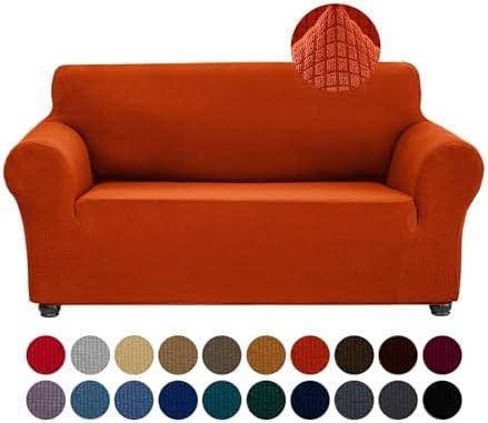 Joccun Stretch Loveseat Couch Cover, 1-Piece Sofa Cover for 2 Cushion Couch Spandex Jacquard Washable Furniture Protector Cover for Living Room,Kids,Pets（Loveseat,Pureed Pumpkin） by Joccun