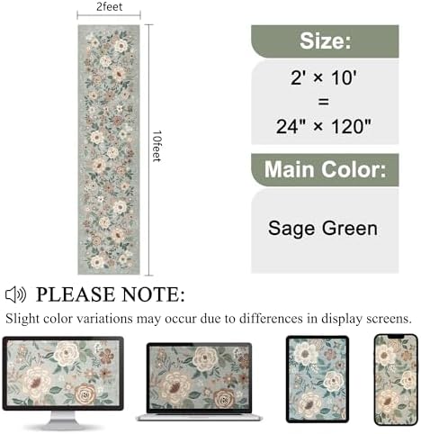 DUKINO 2x10 Runner Rug, Washable Kitchen Runner Rug Non Slip, Sage Green - Image 2