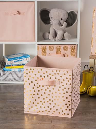 DII Woven Polyester Storage Bin, Polka Dot, Pink & Gold, Small Set of 4 - Image 3
