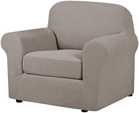 H.VERSAILTEX Stretch Chair Slipcovers 2 Pieces Armchair Cover Furniture Protector Chair Covers for Living Room Fit Chair Width Up to 47 Inches, Jacquard Spandex High Spandex Fabric(Chair, Taupe) by HVERSAILTEX