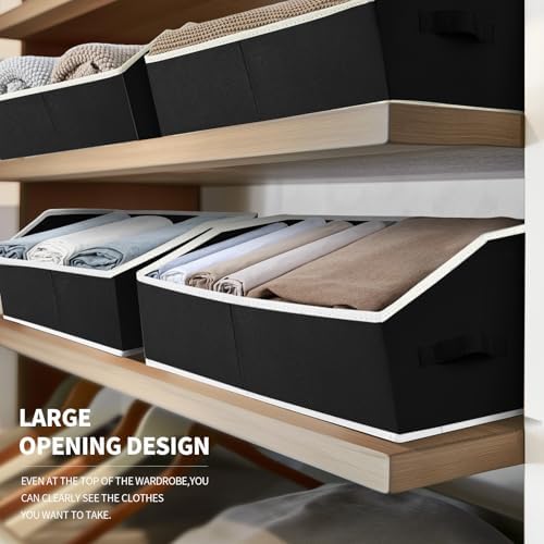 Homsorout Cube Storage Bins - 6 Pack Trapezoid Storage Bins, Closet Organizers and Decorative Storage, Storage Baskets with Handle, Large Storage Basket for Home, Black - Image 2