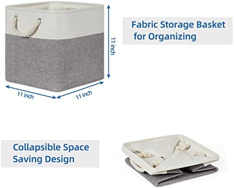 Temary Fabric Storage Baskets for Organizing, Grey Basket for Shelves, Collapsible Baskets with Handles for Shelves, Home, Closet (White&Gray) - Image 7