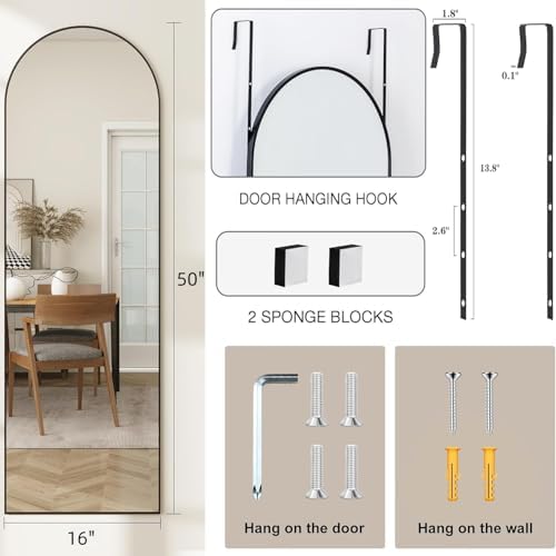 50"x 16" Door Mirror, Full Length Mirror Over The Door, Black - Image 2