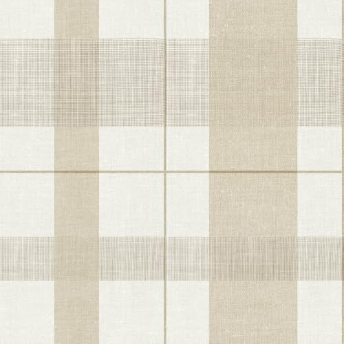 Timeet Modern Peel and Stick Wallpaper Plaid Wallpaper Brown Beige Boho Contact Paper Waterproof Self Adhesive Removable Textured Wall Paper for Bedroom Bathroom Cabinets Wall Decor Vinyl 17.3" x 200" by Timeet