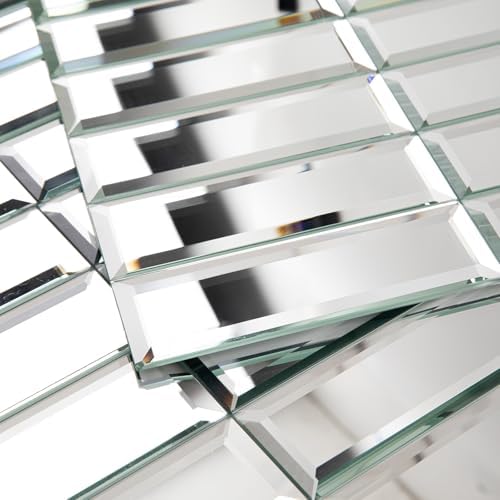 Peel and Stick Mirror Glass Mosaic Tile Self Adhesive 12 x 12 Inch Strip Beveled Mirror Tiles for Kitchen Backsplash Bathroom Wall(5 Sheets, Silver) by Adedeo