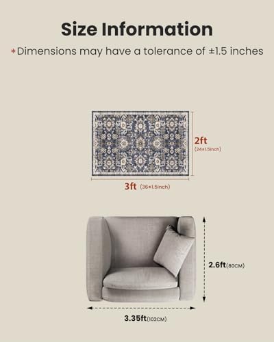AMADA HOMEFURNISHING 2x3 Washable Area Rug, Low-Profile Entryway Rug with Non-Slip Backing & Durable Edge Binding, Vintage Rug Pattern, Small Rugs for Entryway, Kitchen & Living Room - Image 3