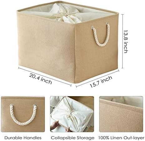 TheWarmHome Storage Bin for Shevles - Extra Jumbo 3Pack 20.5L×15.7W×13.8H inch Organization and Storage Basket for Organizing, Fabric Storage Cubes for Closet Shoe Linen Decorative (Beige) - Image 6
