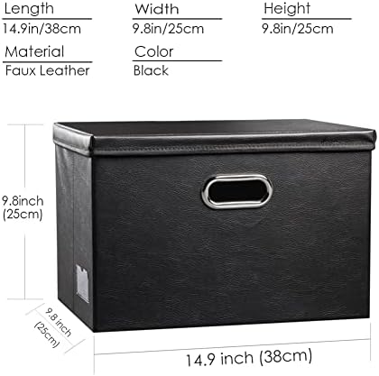 PRANDOM Foldable Storage Bins with Lids [5-Pack] Leather Fabric Collapsible Storage Boxes Organizer Containers Baskets Cube with Cover for Bedroom Closet Office Nursery Black (14.9x10.8x10) - Image 6