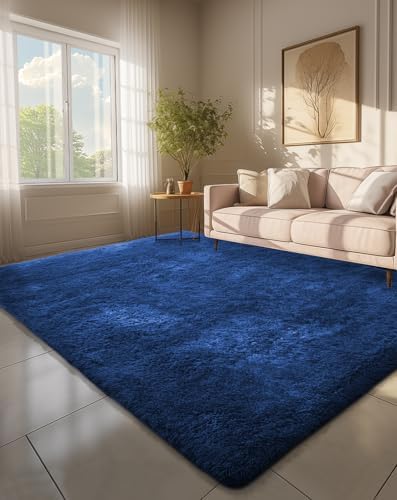 Ophanie 6x9 Blue Rugs for Living Room, Large Fluffy Shag Fuzzy Plush Soft Area Rugs, Floor Shaggy Navy Carpets for Bedroom, Carpet for Kids Boys Girls Dorm Nursery Decor with Over 99 pcs Pile fibers by Ophanie