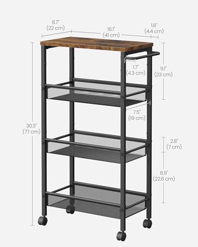 VASAGLE 4-Tier Slim Rolling Storage cart with Wheels, 8.7 Inches, Metal - Image 6