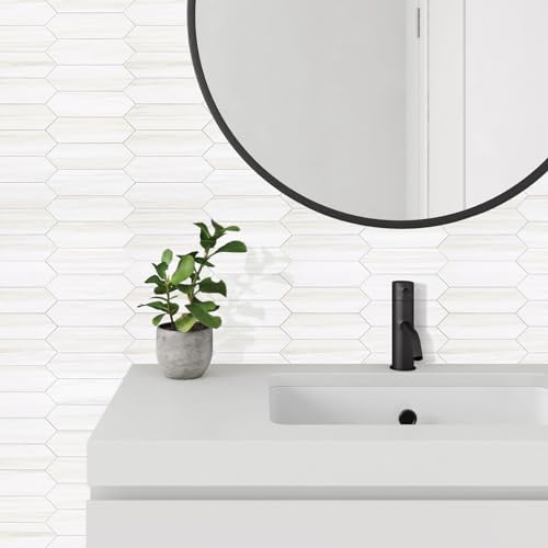 Vamos Tile 1 Sheet Glossy Dolomite White Backsplash Tile Peel and Stick, 12.8 x 12.8 Inch Long Hexagon PVC Self Adhesive Mosaic Wall Tiles Stick on Backsplash for Kitchen and Bathroom - Image 6
