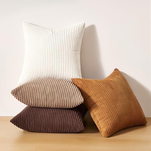 Topfinel 20 by 20 Pillow Covers Set of 4 Rustic Modern Soft Corduroy Striped Decorative Cushion Cover Gold Brown Gradient Farmhouse Pillow Case for Sofa Couch Living Room Bedroom - Image 7