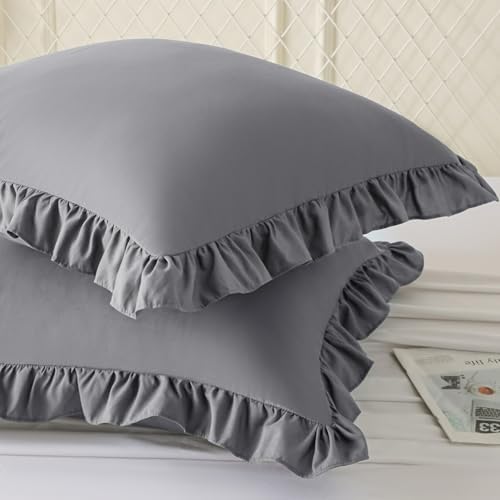 KKJIAF 2 Pack Ruffle Pillow Cases 22x22 Inches, Grey - Image 2
