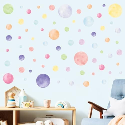 AOWDIAO 68 Large Watercolor Polka Dot Wall Decals, Peel and Stick Vinyl Stickers for Girls Bedroom, Nursery, Playroom, Classroom Pastel Decor - Image 5