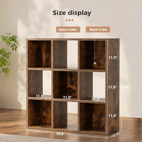 LUCKLIFE 9-Cube Storage Organizer, Modular Bookcase Shelf with Vertical or Horizontal Use, Fits 11×11" Bins, Optional Back Panels, for Living Room, Office, Vintage Brown - Image 2