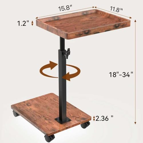 C Table Side Table Adjustable Height, 360°Swivel TV Tray Table with Wheels, Small Table for Eating, Dinner, C Shaped End Tables Living Room and Bedroom for Sofa, Couch, Bed,Chair, Snack - Image 2