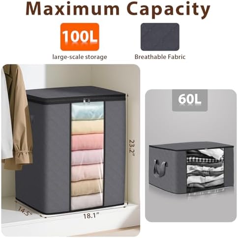 SpaceWhisper 3 Pack 100L Clothes Storage, Foldable Storage Bags, Grey - Image 2