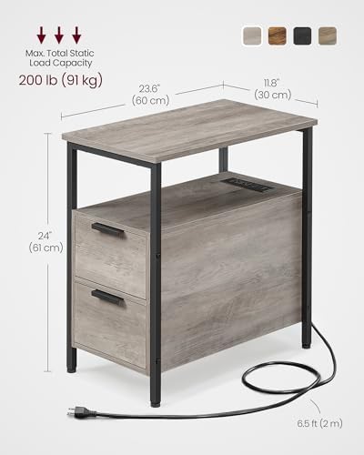 VASAGLE Side End Table with Charging Station, Slim Nightstand with Storage - Image 3