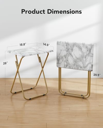 HUANUO Folding TV Tray Table, No Assembly TV Tray with Marble-Look Top - Image 3
