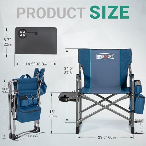 Overmont 2 Pack Folding Camping Chairs with Side Tables, 400 lb Each - Image 3