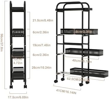 UMDONX 4-Tier Narrow Mobile Storage Cart with Pull-Out Baskets - Image 6